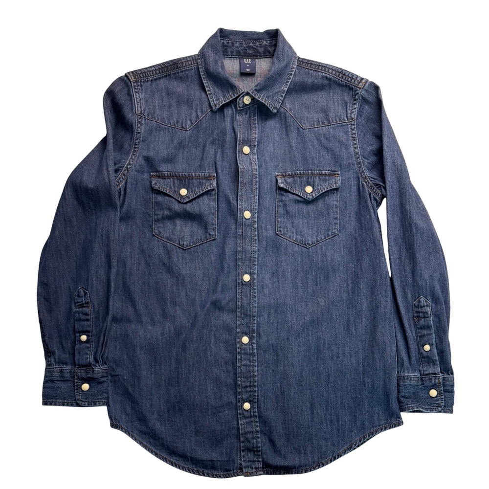 Gap Denim Girls XL Blue Western Snap Button Down Shirt Long Sleeve